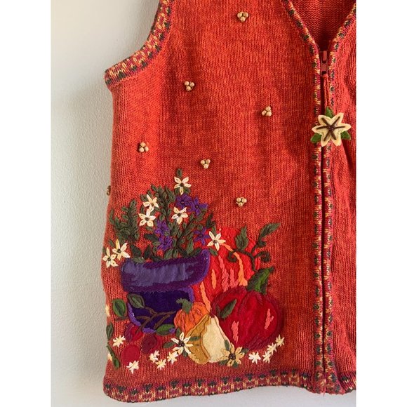 Vintage Harvest Pumpkins Zip Up Sweater Vest XL - Picture 4 of 8